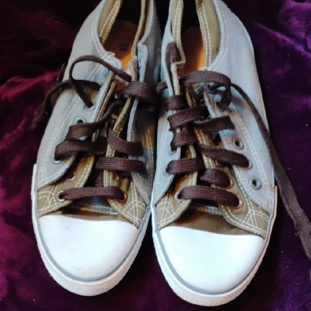 Converse Green and Brown Sneakers with Unique Leather Straps